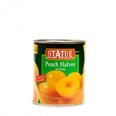 Canned peach halves in syrup, Statue brand